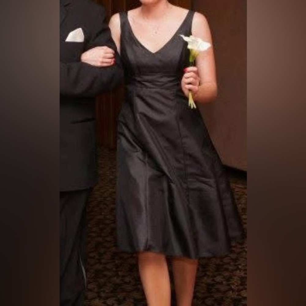 David’s Bridal Black Satin Fit & Flare Dress - Size 6 (Altered to Fit Size 4)